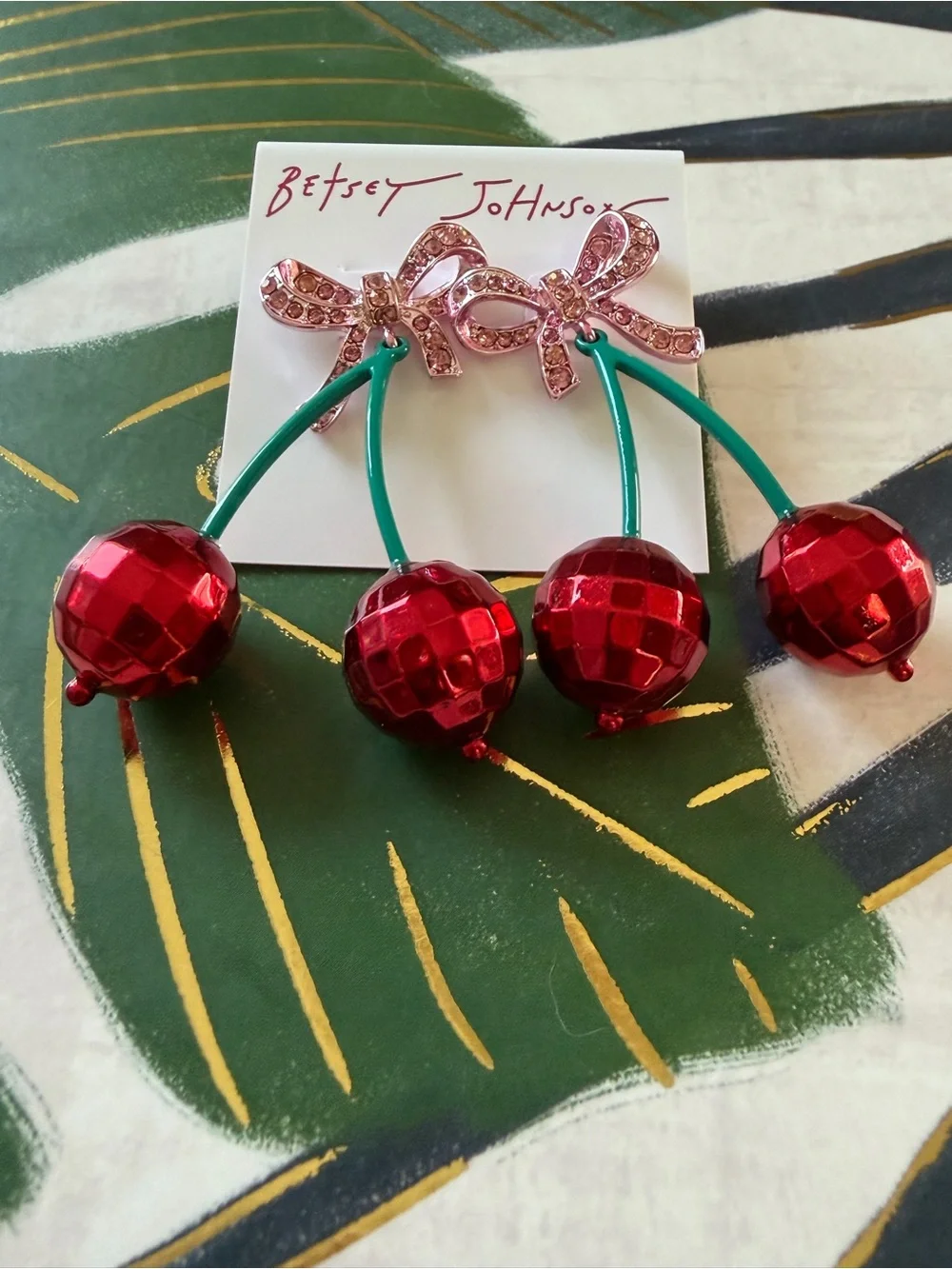 Betsey Johnson Cherry Bow Statement Drop Earrings NWT - Picture 2 of 5